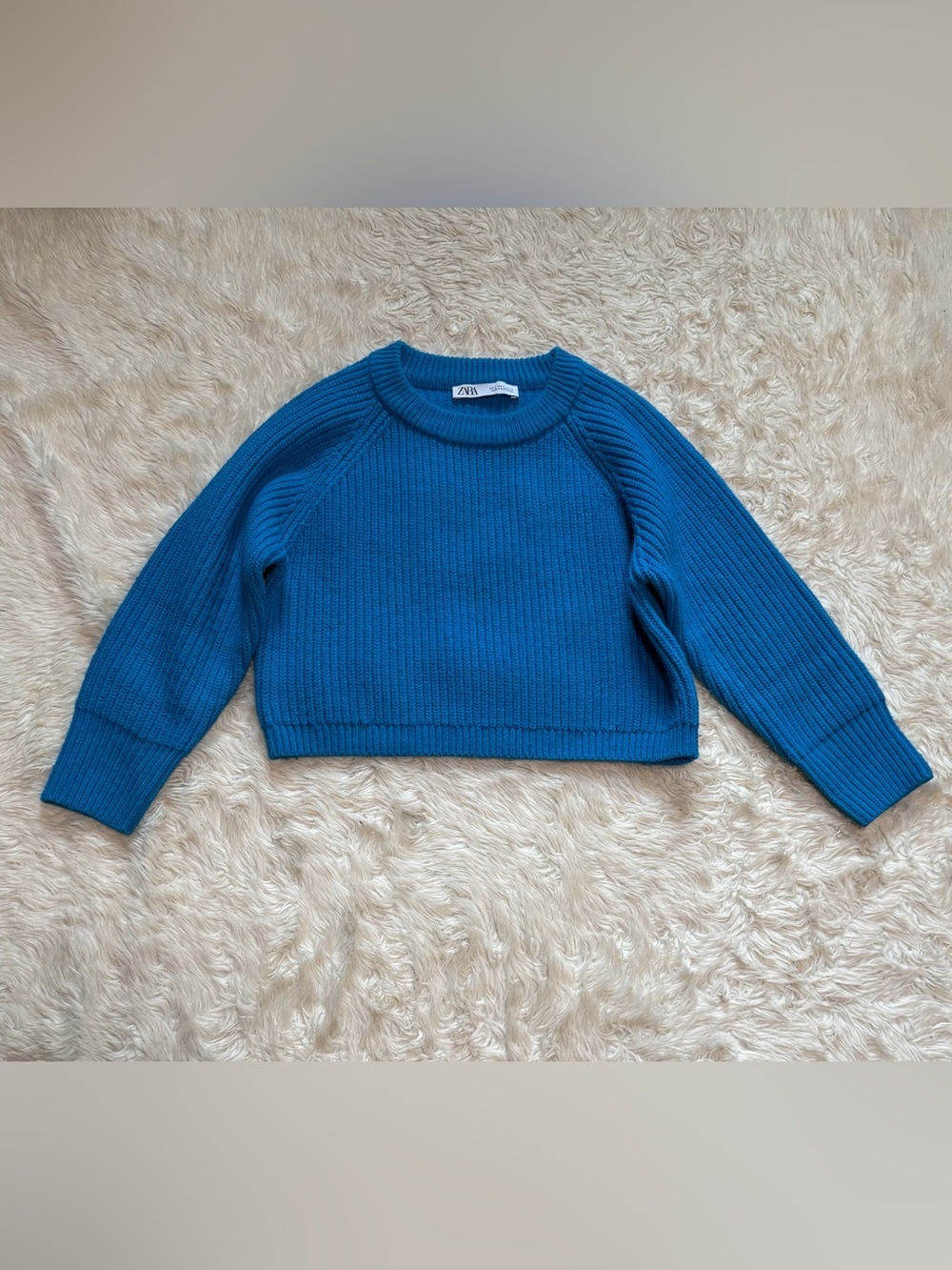 Zara Cropped Chunky Rib Knit Sweater in Electric Blue - Size S